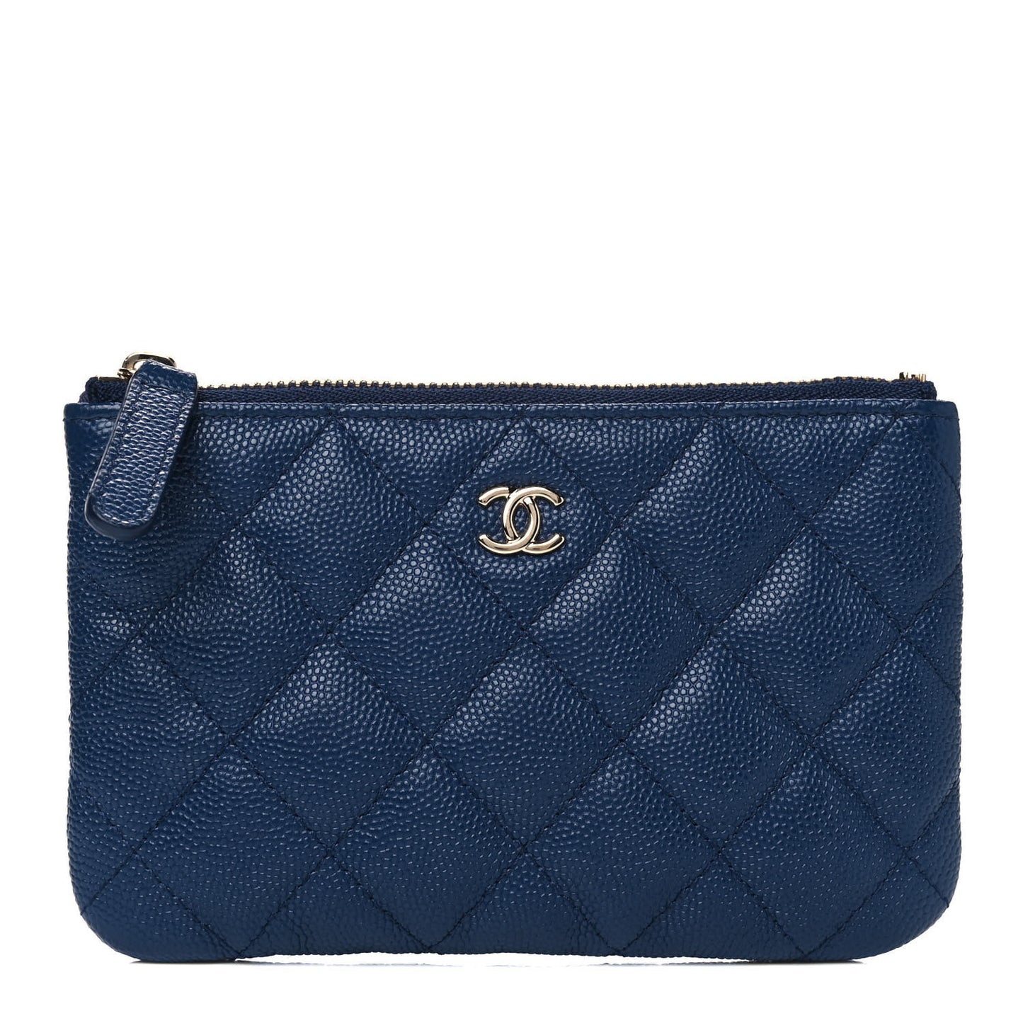 Caviar Quilted Small Cosmetic Case Navy Blue