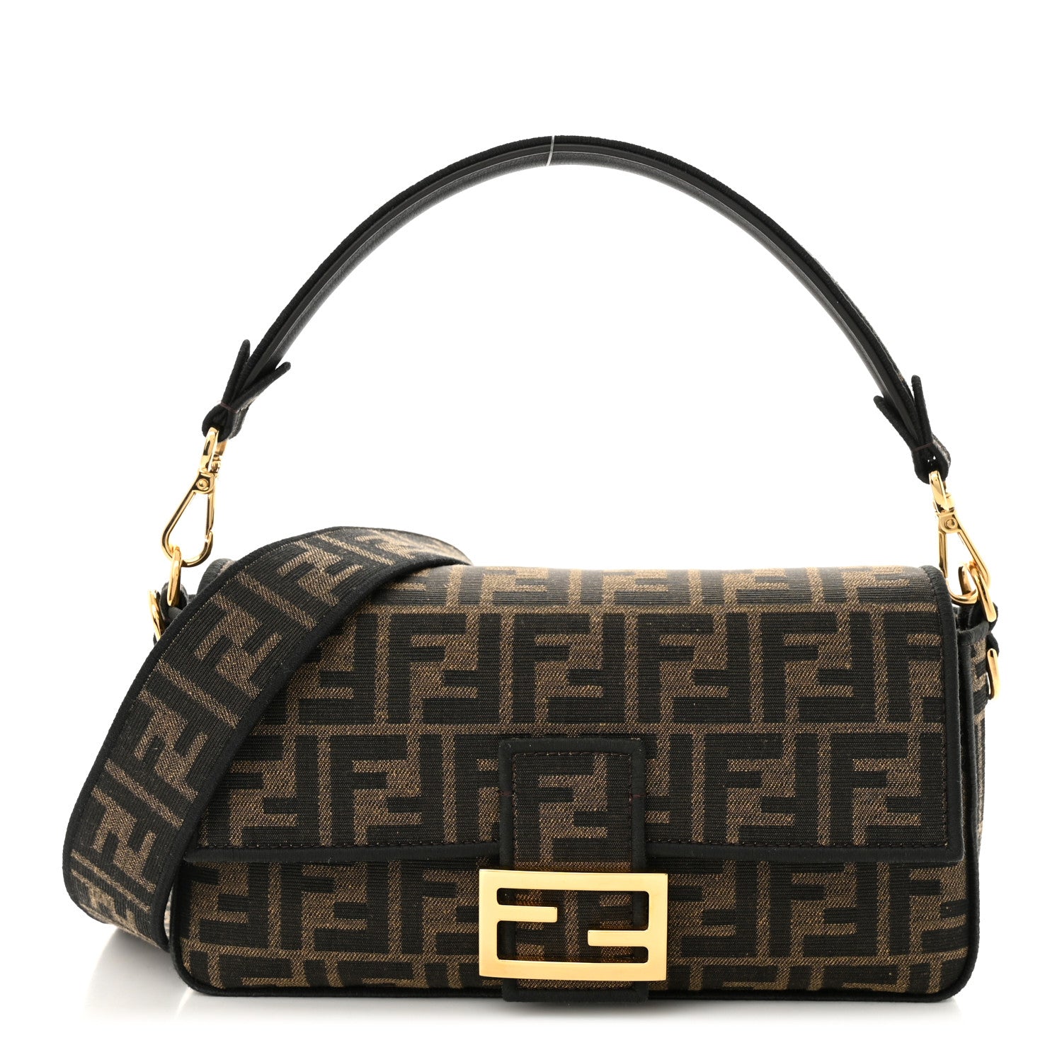 Fendi Fabric Jacquard FF 1974 Medium Baguette Tobacco Moro Black 1 of 10