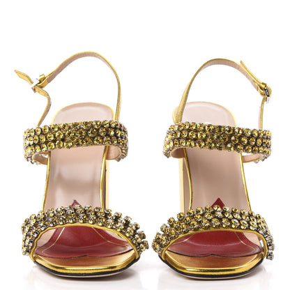 Gucci Nappa Silk Crystal Bertie High Heel Sandals 37 Gold 5 of 11