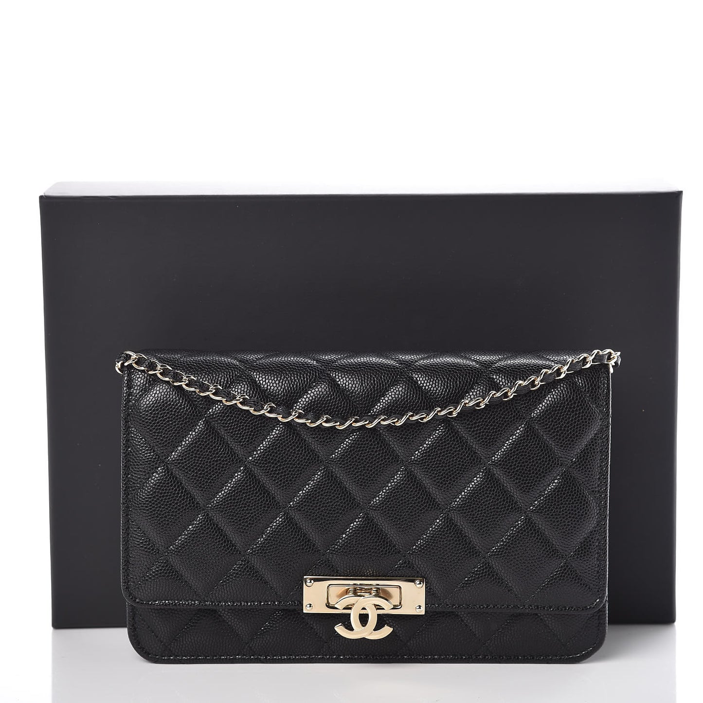 Caviar Quilted Golden Class Wallet On Chain WOC Black