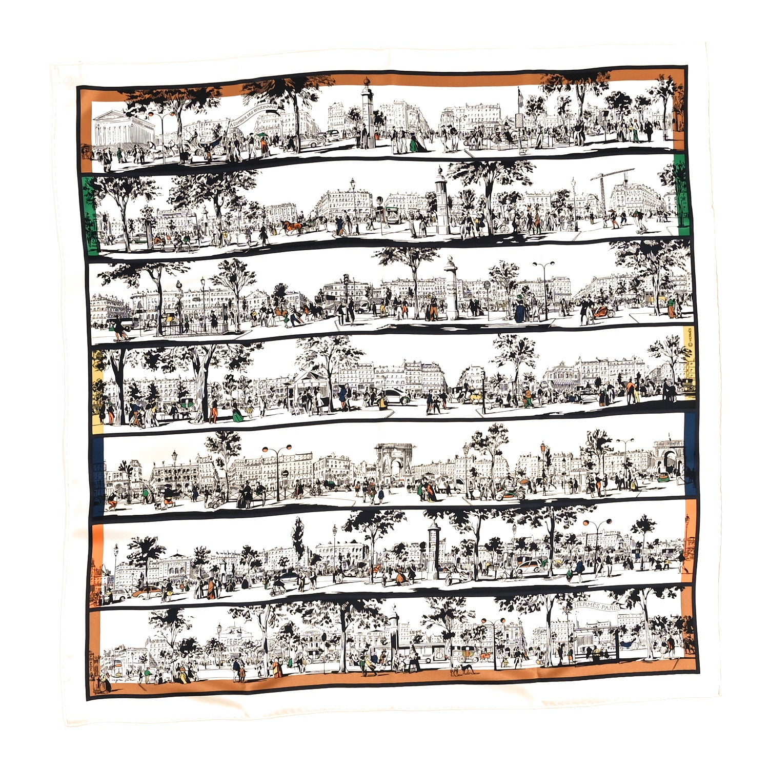Hermes Silk l'Ombre des Boulevards Scarf 70 Creme Black Vert 1 of 6
