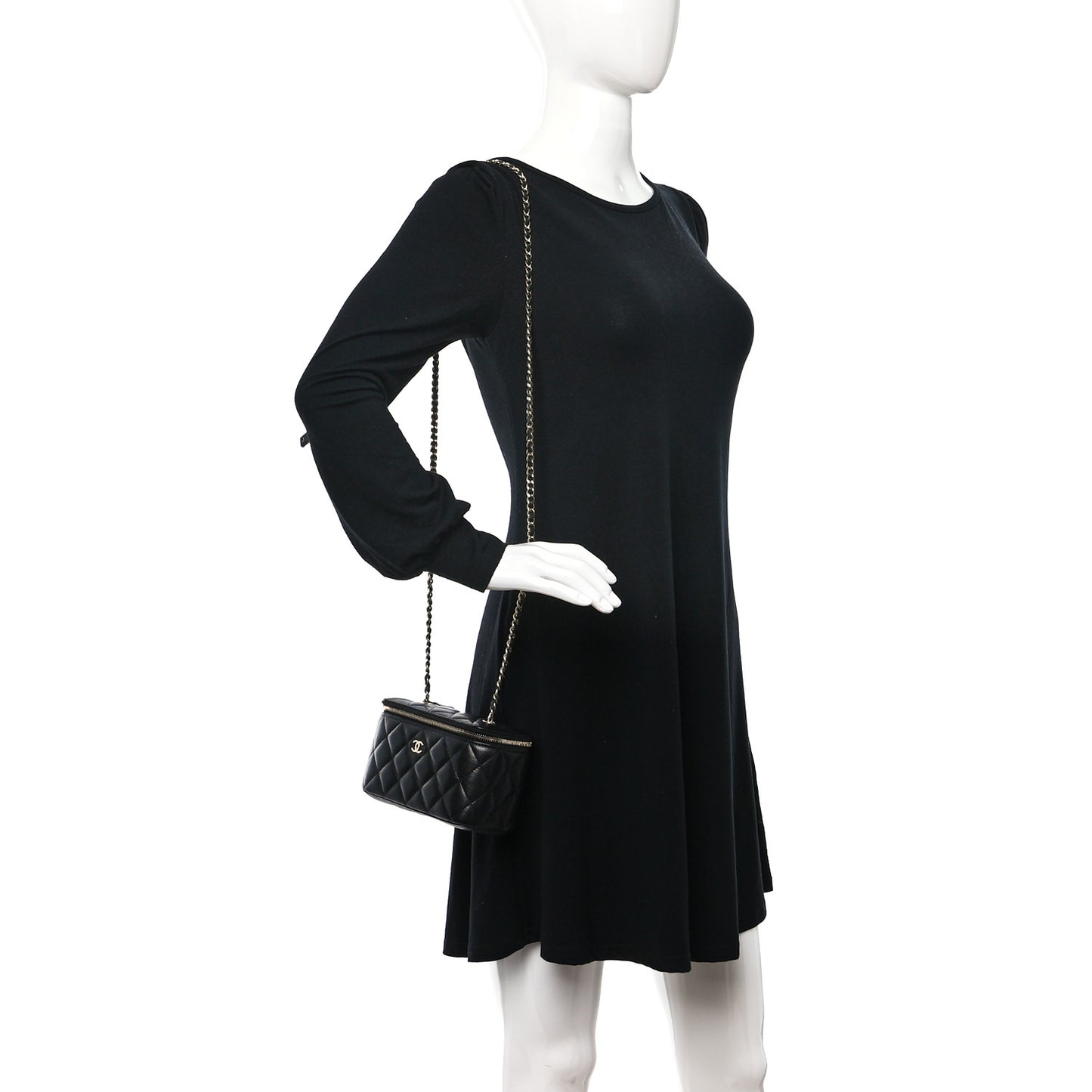 Caviar Quilted Small Vanity Case With Chain Black