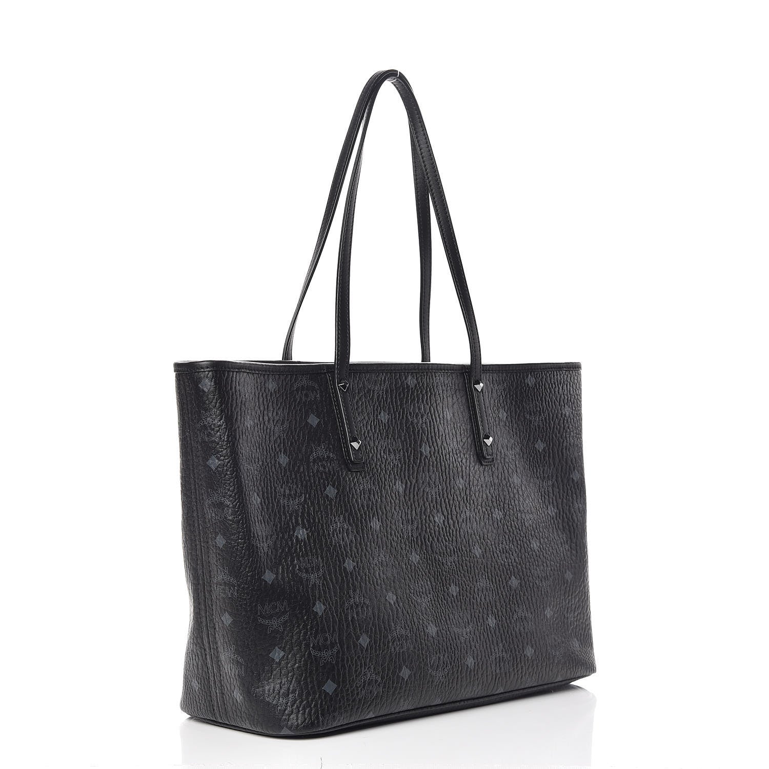 MCM Visetos Medium Anya Zip Top Shopper Tote Black 3 of 9