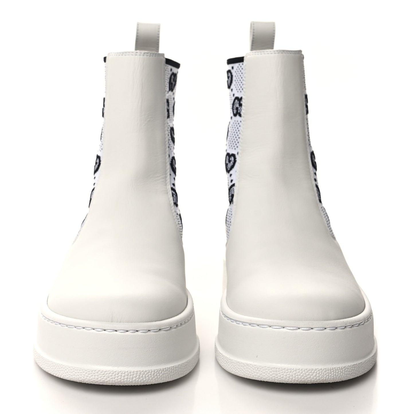 Dali Soft Calfskin Technical Jersey Knit GG Monogram Ankle Boots 35 White Great White Black