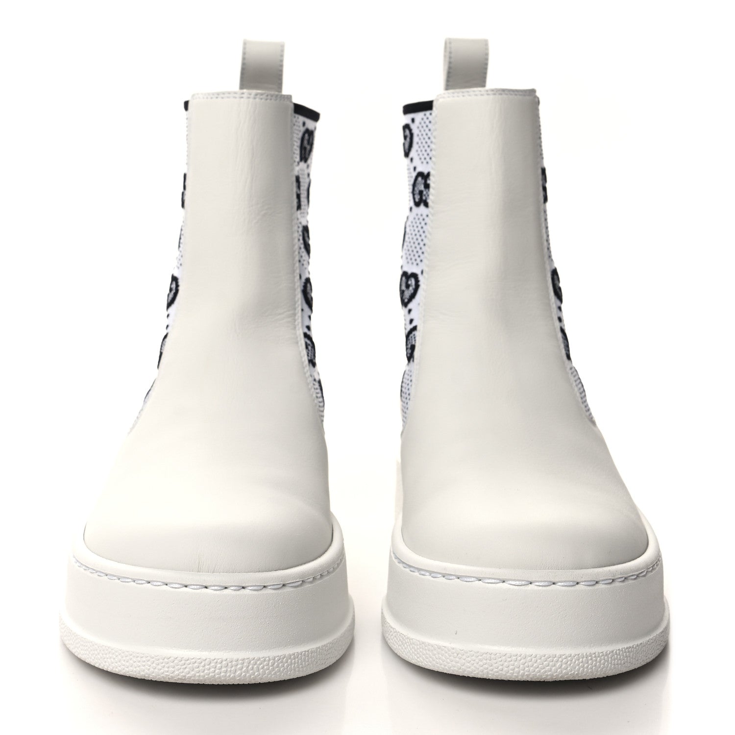 Gucci Dali Soft Calfskin Technical Jersey Knit GG Monogram Ankle Boots 35 White Great White Black 2 of 9