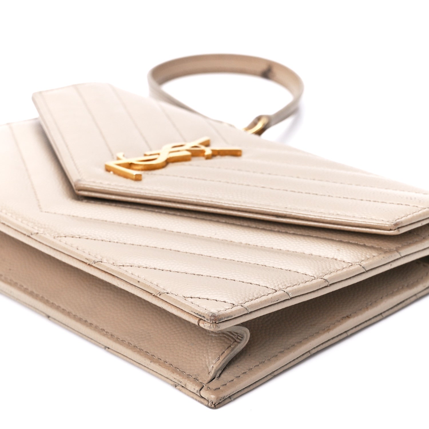 Saint Laurent Grain De Poudre Matelasse Chevron Monogram Envelope Chain Wallet Dark Beige 11 of 13