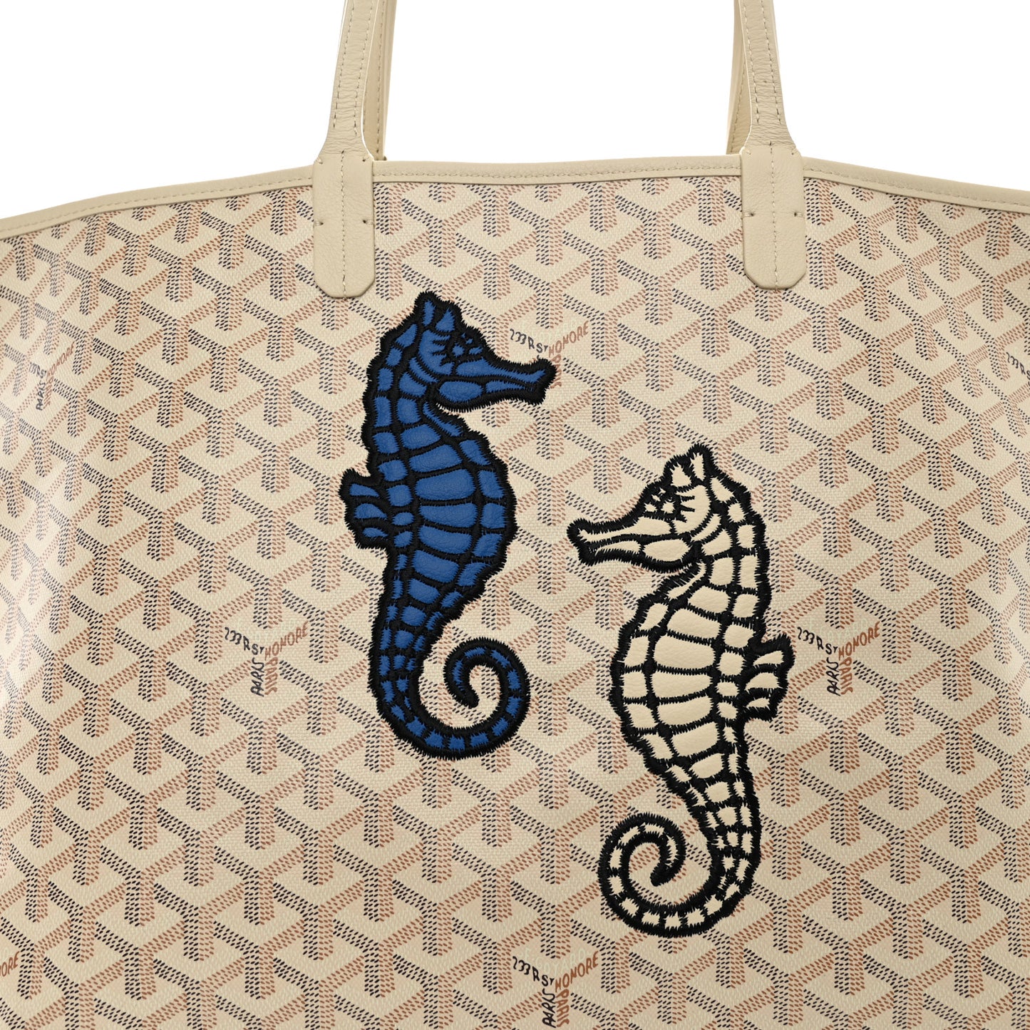 Goyardine Embroidered Seahorse Reversible Anjou PM Sand