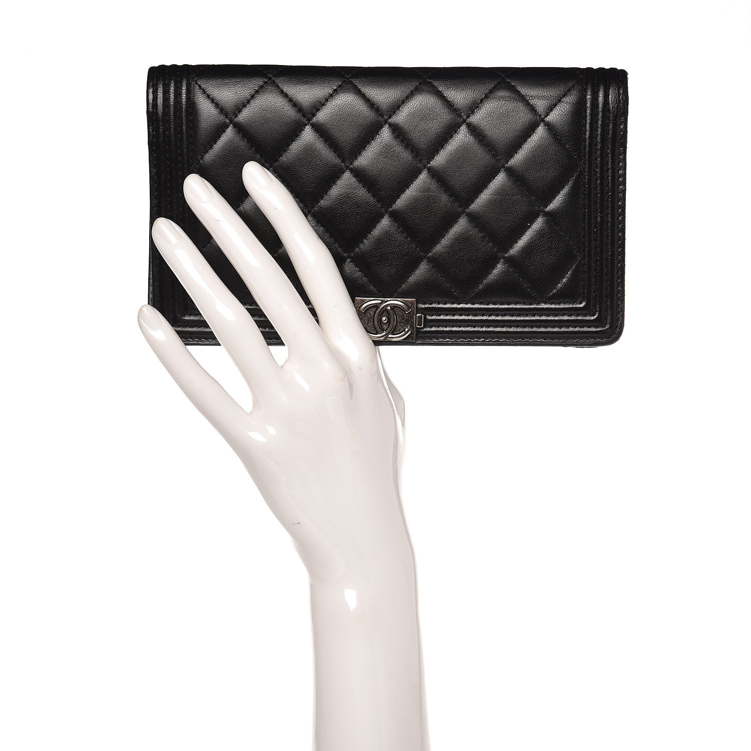 Chanel Lambskin Quilted Boy Yen Wallet Black 2 of 11