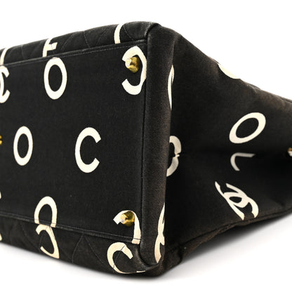 Chanel Canvas Printed Quilted Logo Tote Black White 10 of 10