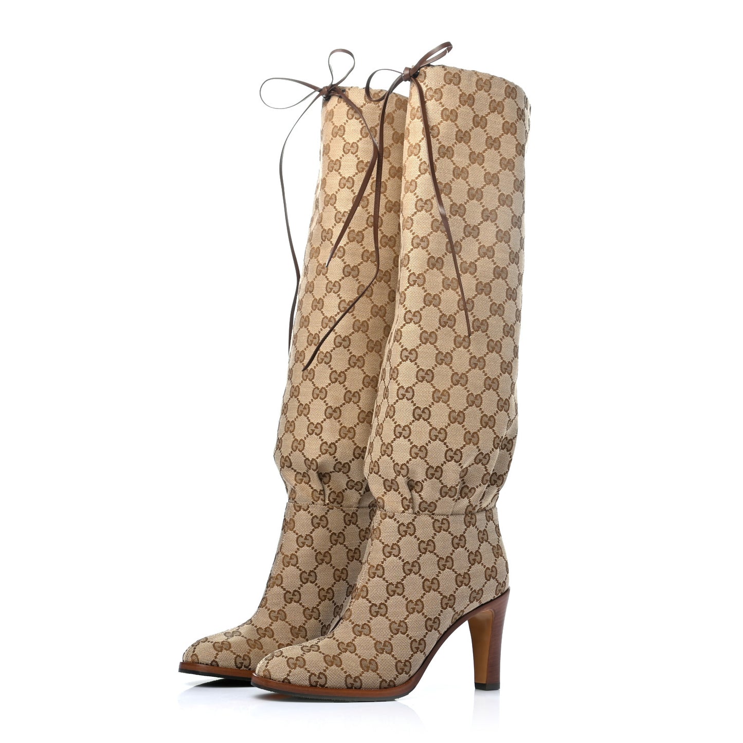 Monogram Lisa Mid Heel Boots 38 Beige Ebony