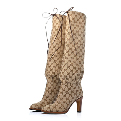 Gucci Monogram Lisa Mid Heel Boots 38 Beige Ebony 3 of 7