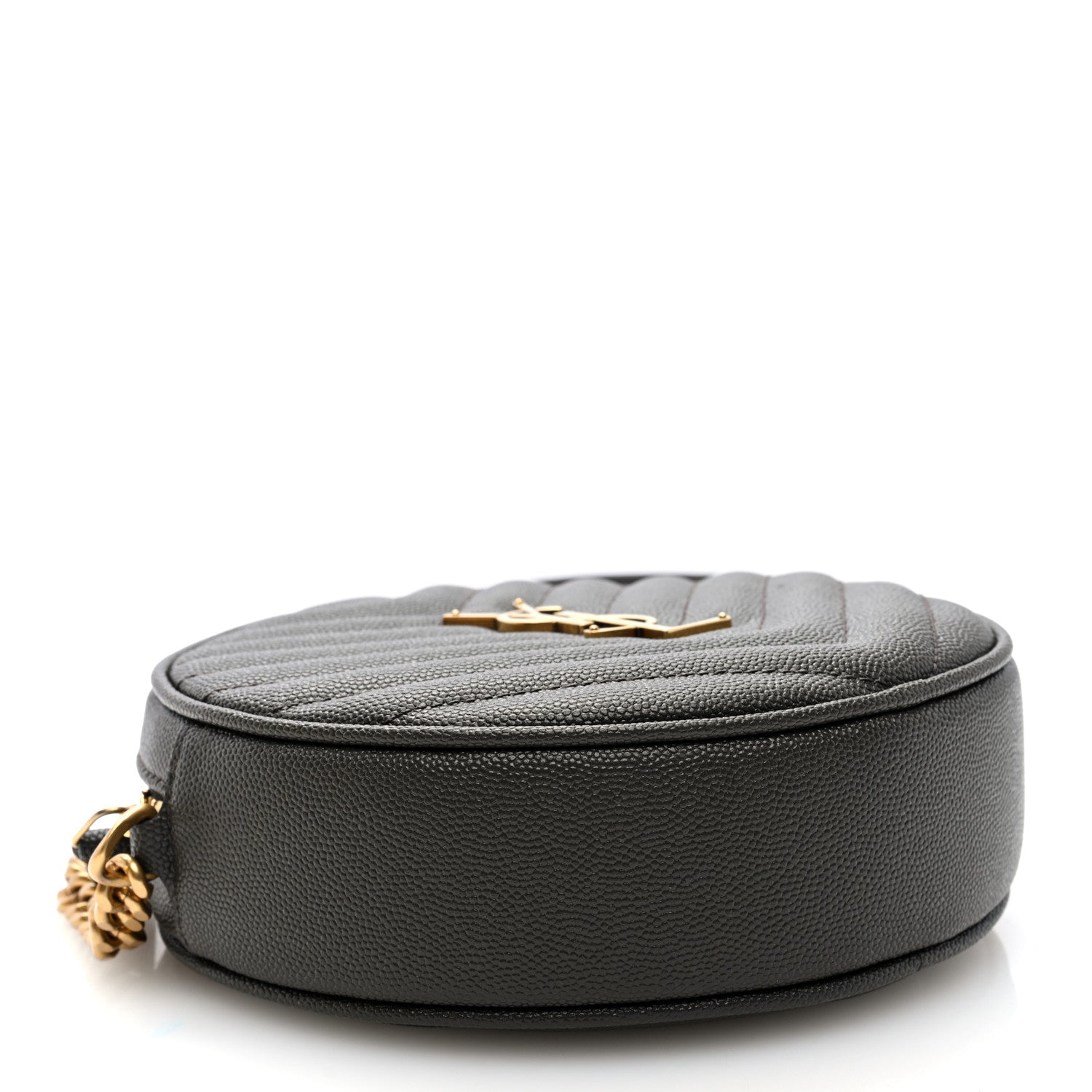 Saint Laurent Grain De Poudre Matelasse Chevron Quilted Round Vinyle Camera Bag Pebble 4 of 9