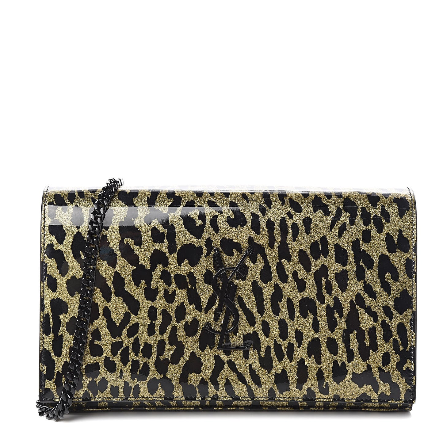 Patent Leopard Print Monogram Chain Wallet Leopard Black Gold