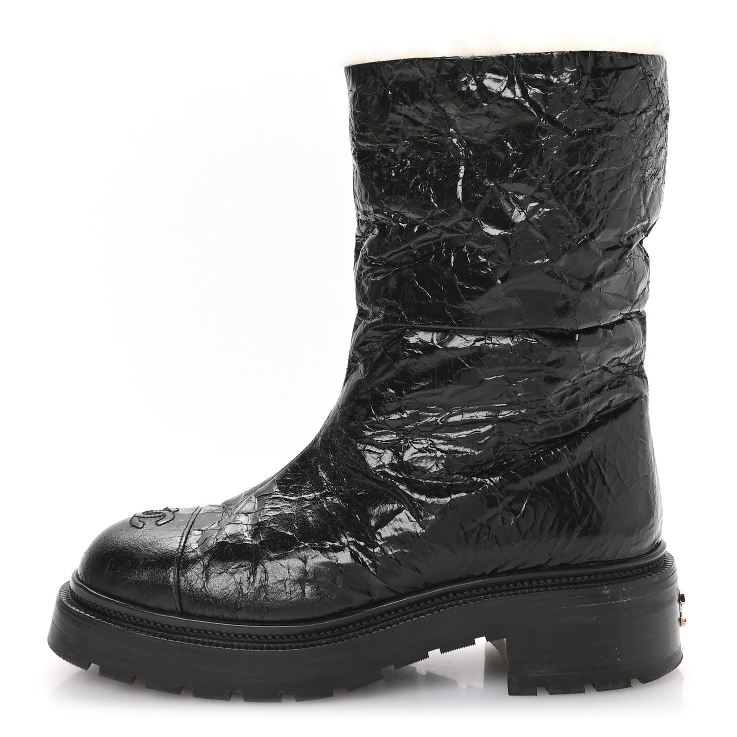 Lambskin Shearling Short Boots 38 Black