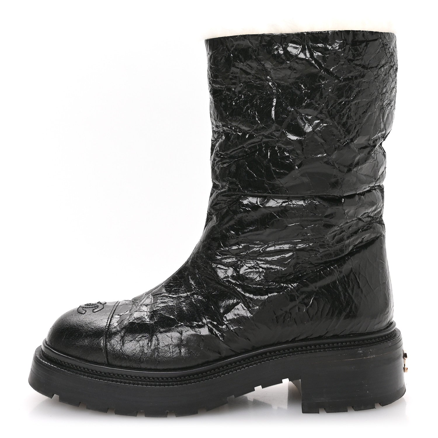 Chanel Lambskin Shearling Short Boots 38 Black 1 of 8