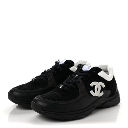 Chanel Mesh Suede Calfskin Grained Calfskin Mens CC Sneakers 45 Black White 3 of 7