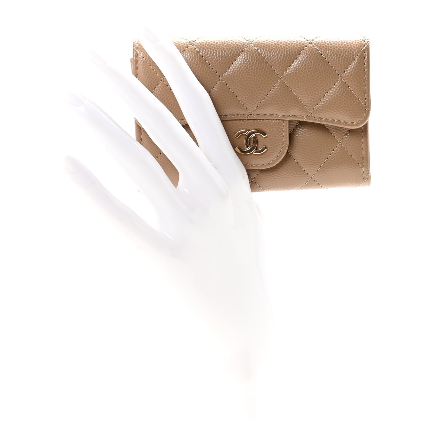 Caviar Quilted Flap Card Holder Wallet Dark Beige