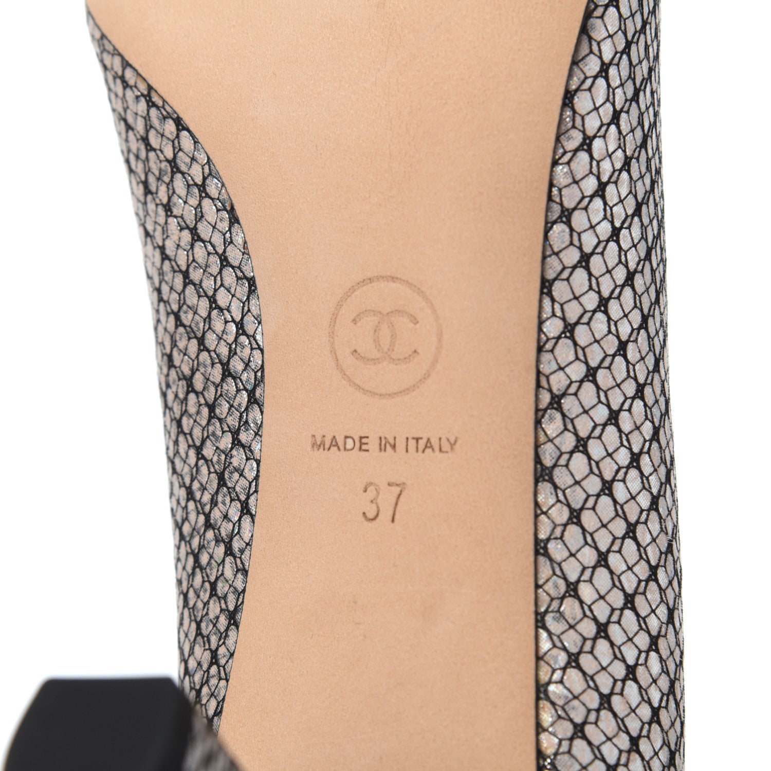 Chanel Lame Lace Cap Toe Pumps 37 Beige 7 of 12