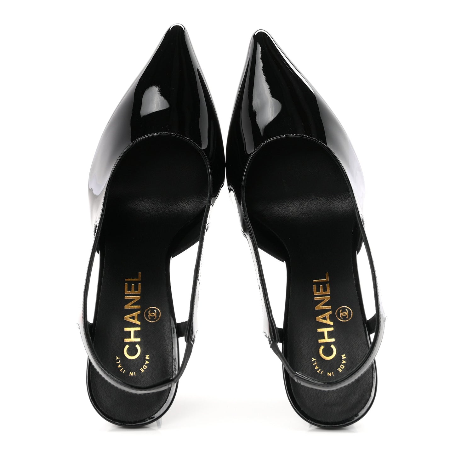 Patent Calfskin Slingback CC Cutout Pumps 36 Black