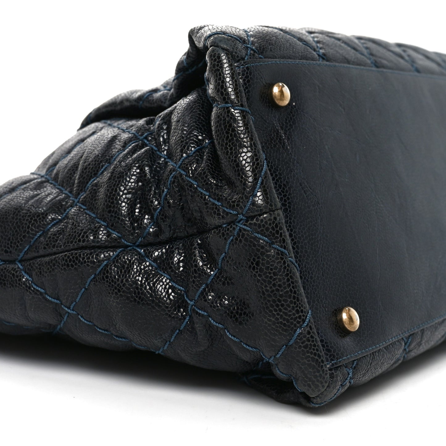 Glazed Caviar Coco Pleats Totes Navy