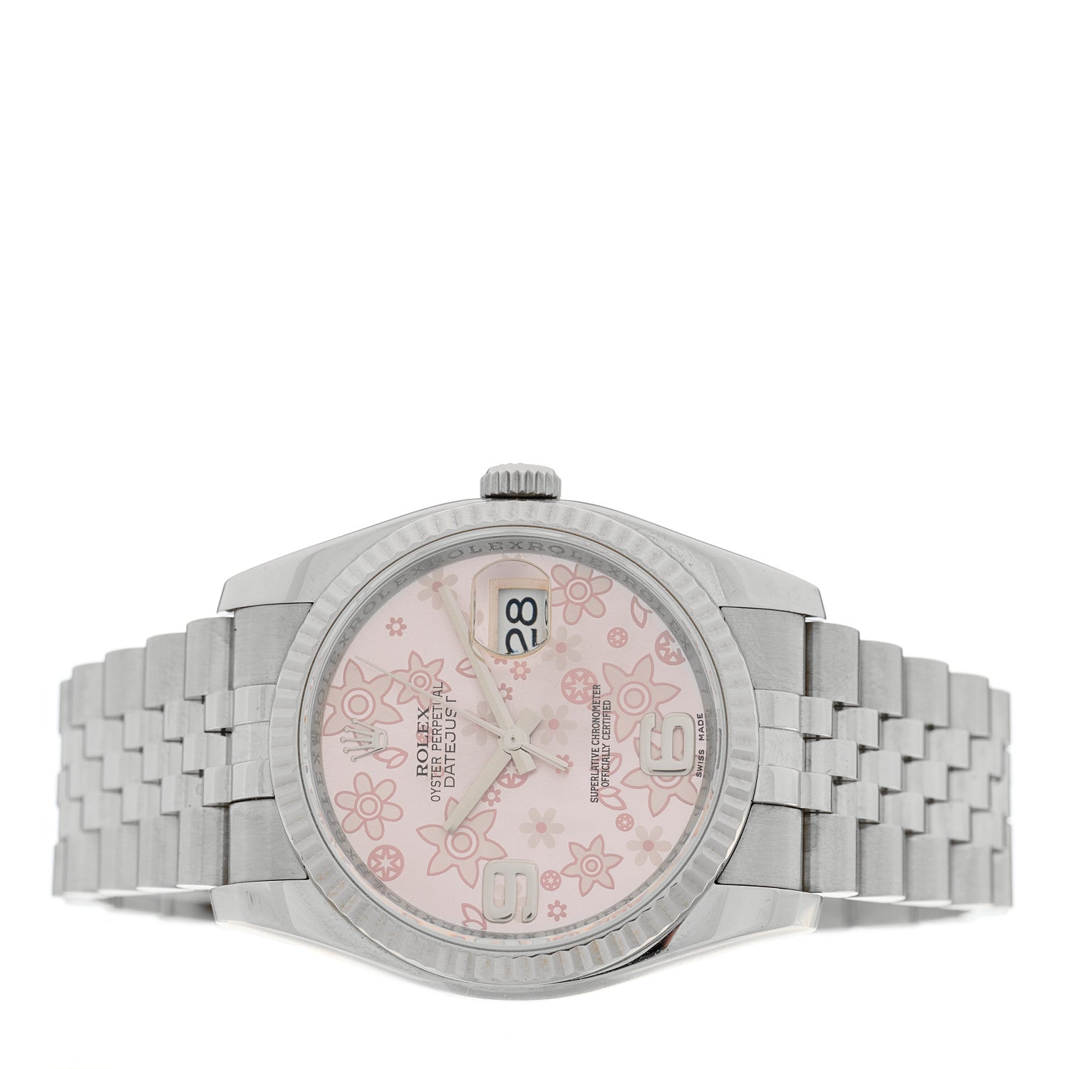 Rolex Stainless Steel 18K White Gold 36mm Oyster Perpetual Datejust Watch Pink Flowers 116234 2 of 4