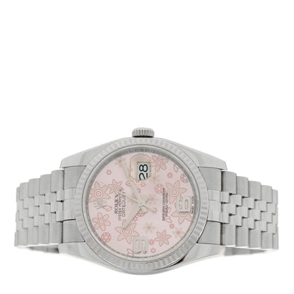 Rolex Stainless Steel 18K White Gold 36mm Oyster Perpetual Datejust Watch Pink Flowers 116234 2 of 4