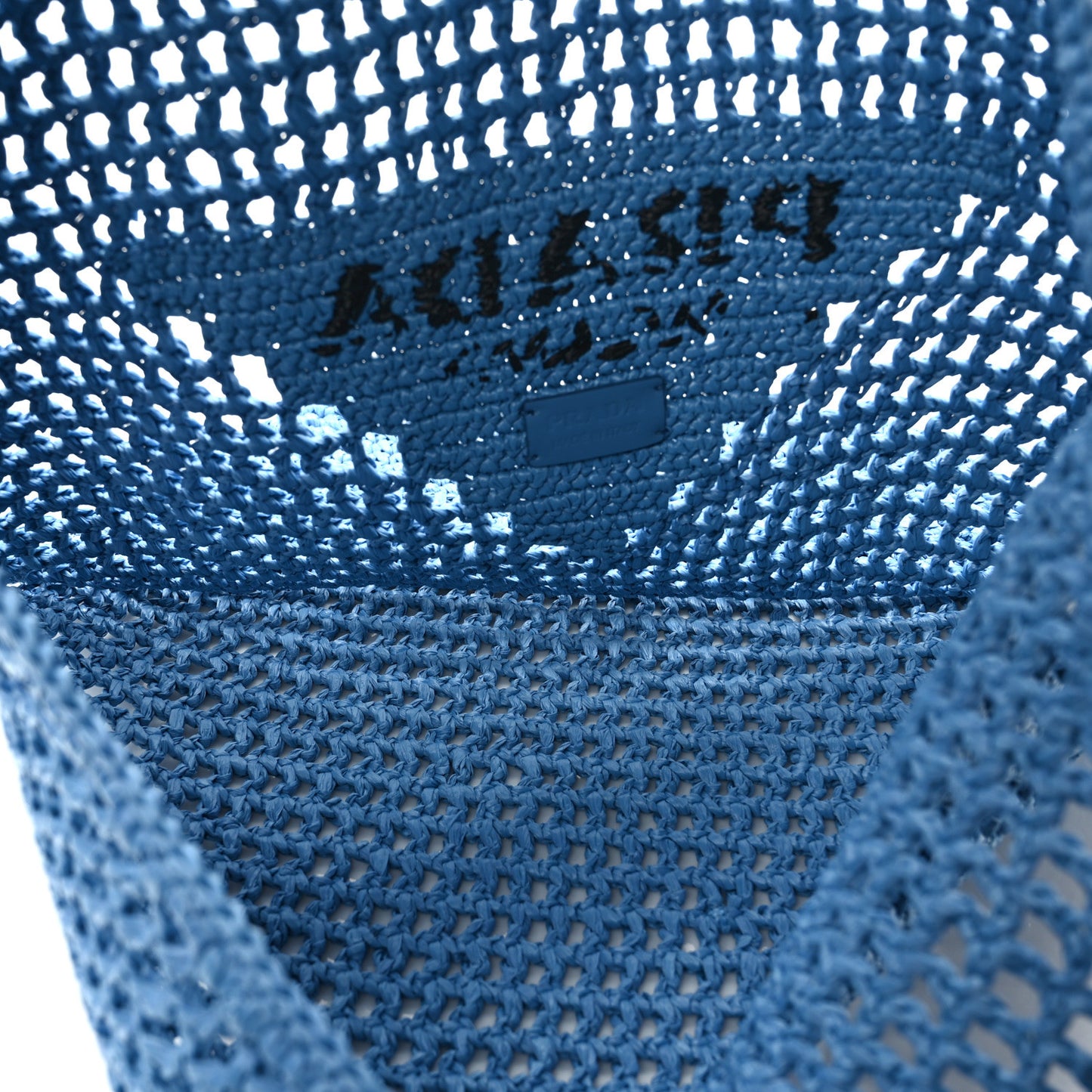 Yarn Raffia Effect Crochet Logo Embroidered Shopping Tote Bag Celeste