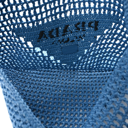 Prada Yarn Raffia Effect Crochet Logo Embroidered Shopping Tote Bag Celeste 5 of 8