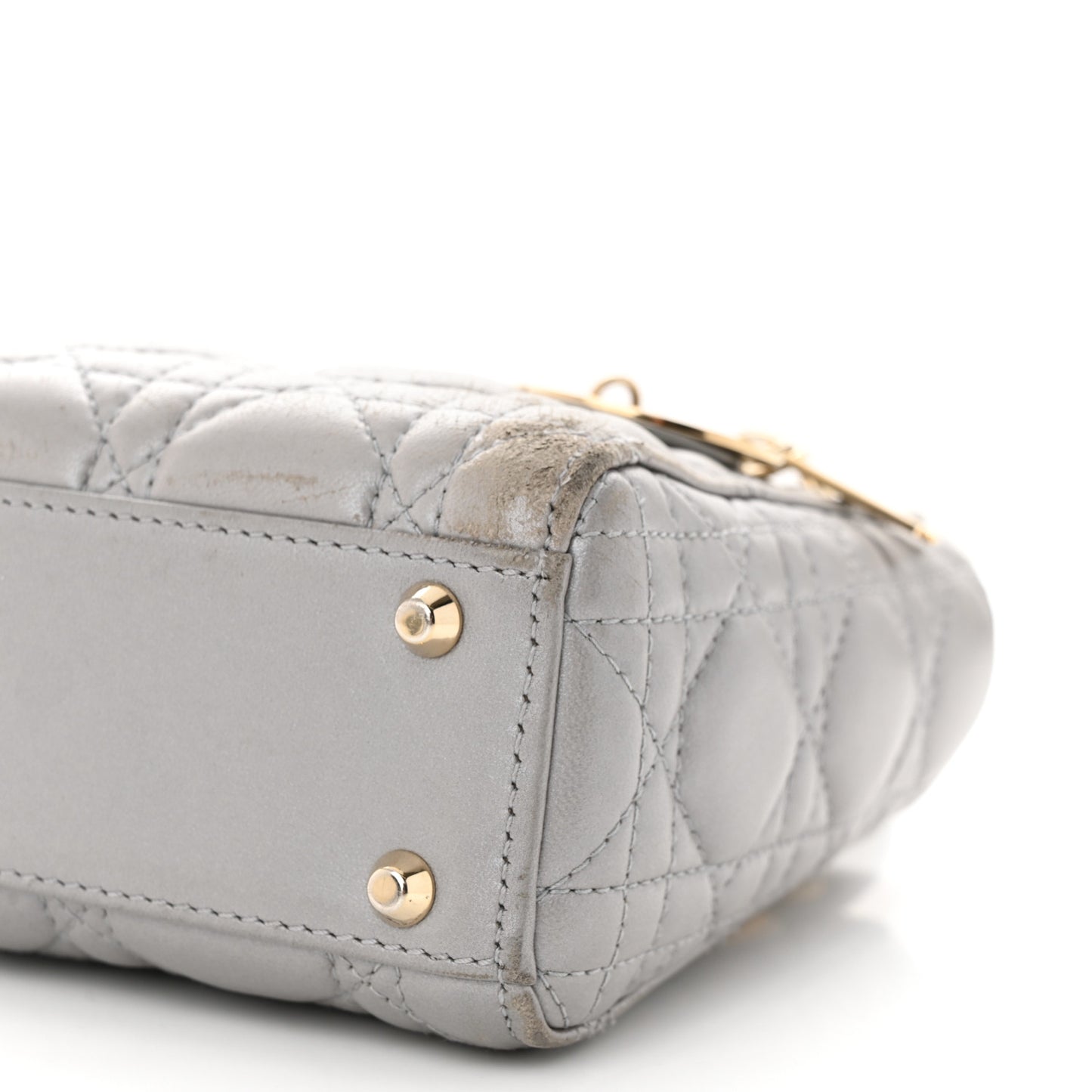 Metallic Lambskin Cannage Mini Lady Dior Grey