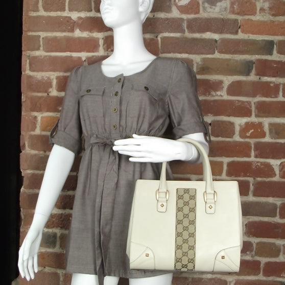 Gucci Monogram Web Satchel Ivory 2 of 10