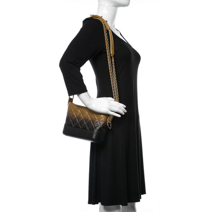Chanel Metallic Goatskin Quilted Small Gabrielle Hobo Gold Black 2 of 10