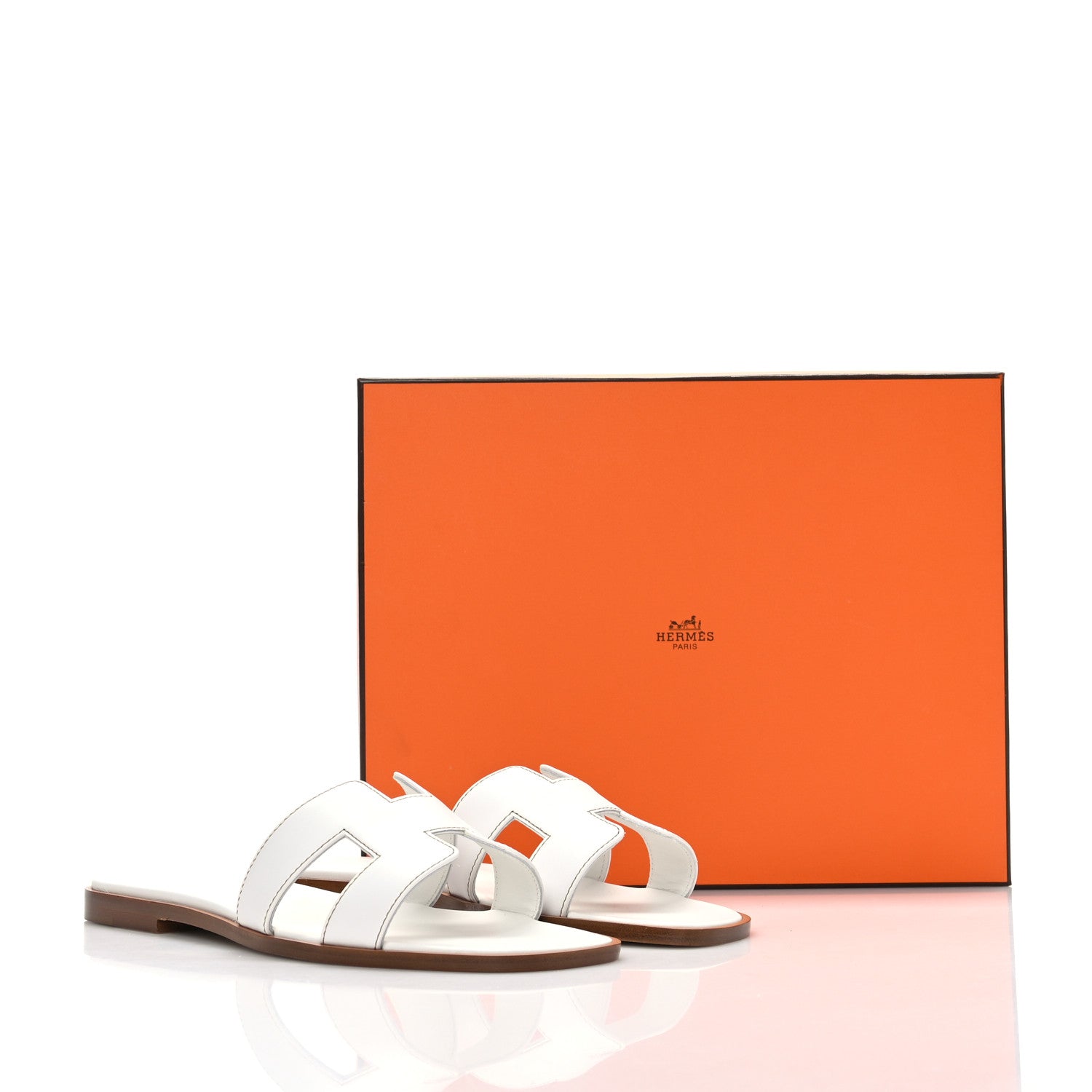Hermes Box Calfskin Oran Sandals 38 White 9 of 9