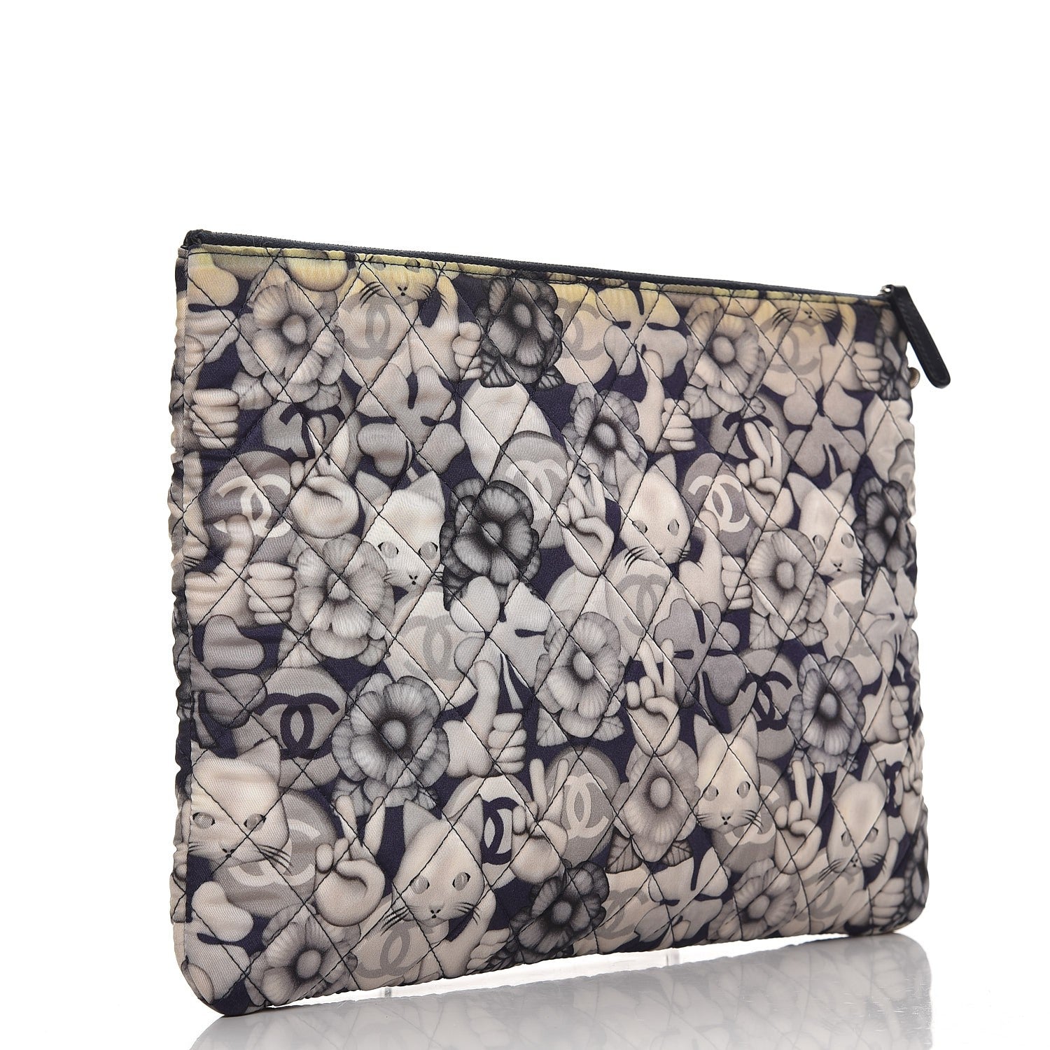 Chanel Nylon Quilted Large Cat Emoticon Cosmetic Case Navy 3 of 9