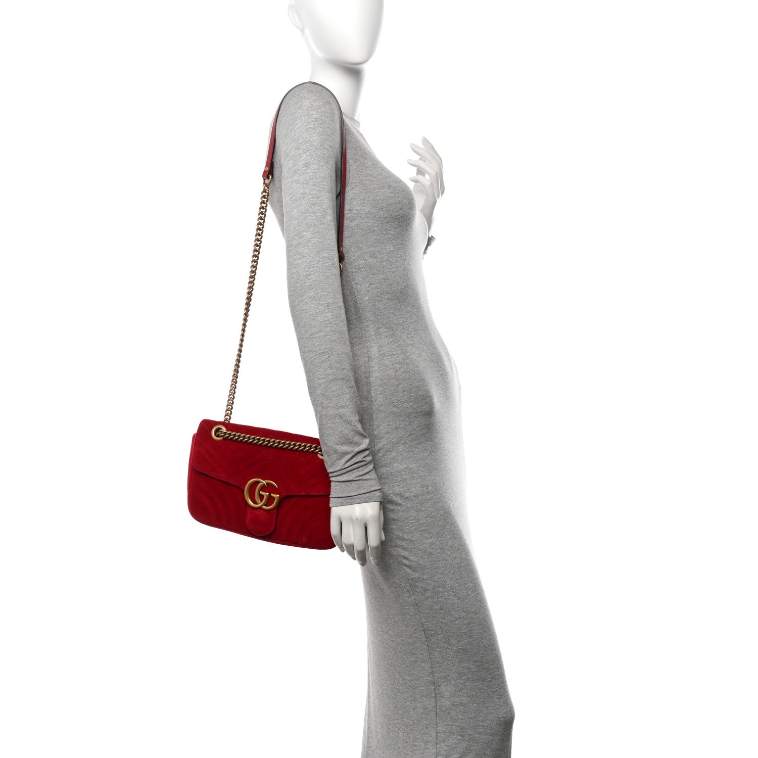 Gucci Velvet Matelasse Small GG Marmont Shoulder Bag Hibiscus Red 3 of 11