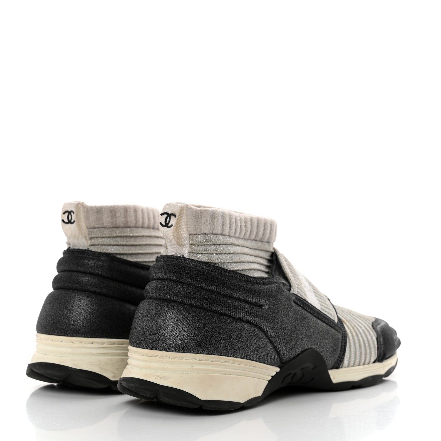 Chanel Glitter Stretch Fabric CC Sneakers 39 Grey Black 4 of 10
