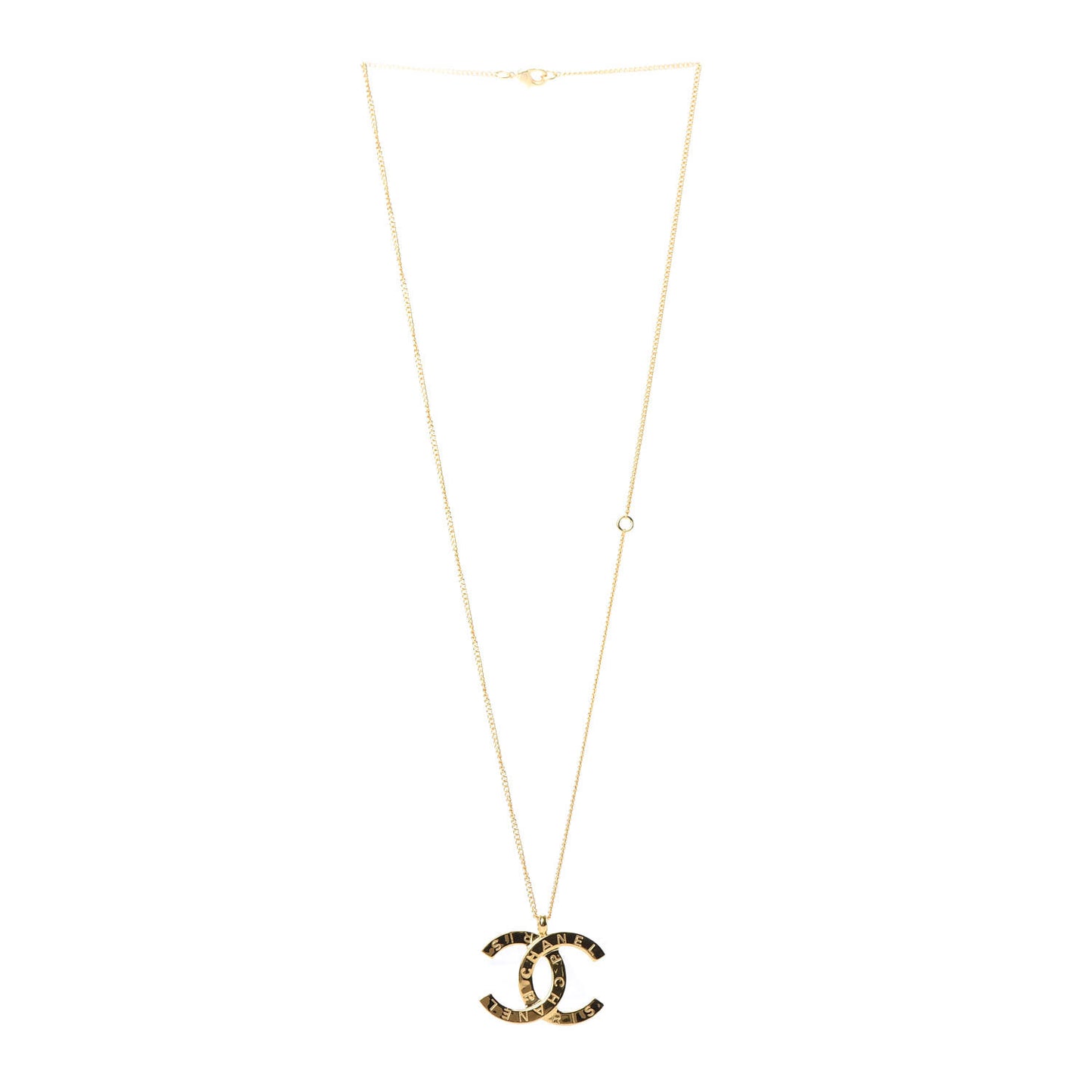 Metal CC Paris Button Necklace Gold