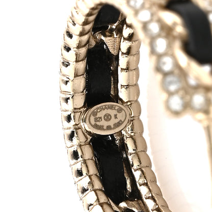 Chanel Lambskin Crystal Chain Chanel Strass CC Earrings Black Gold 4 of 5