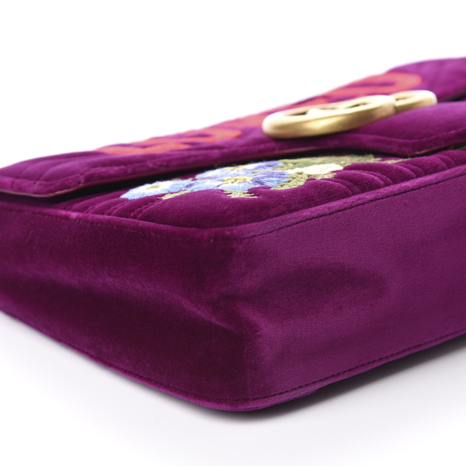 Gucci Velvet Matelasse Loved Embroidered Medium GG Marmont Shoulder Bag Fuchsia Violet Cyclamen 6 of 10