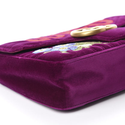 Gucci Velvet Matelasse Loved Embroidered Medium GG Marmont Shoulder Bag Fuchsia Violet Cyclamen 6 of 10