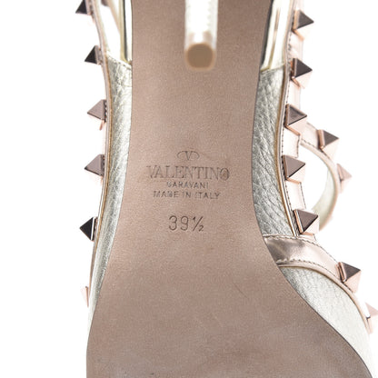 Valentino Garavani Metallic Pebbled Calfskin Rockstud Ankle Strap 100mm Pumps 39.5 Rame Sahara 7 of 13