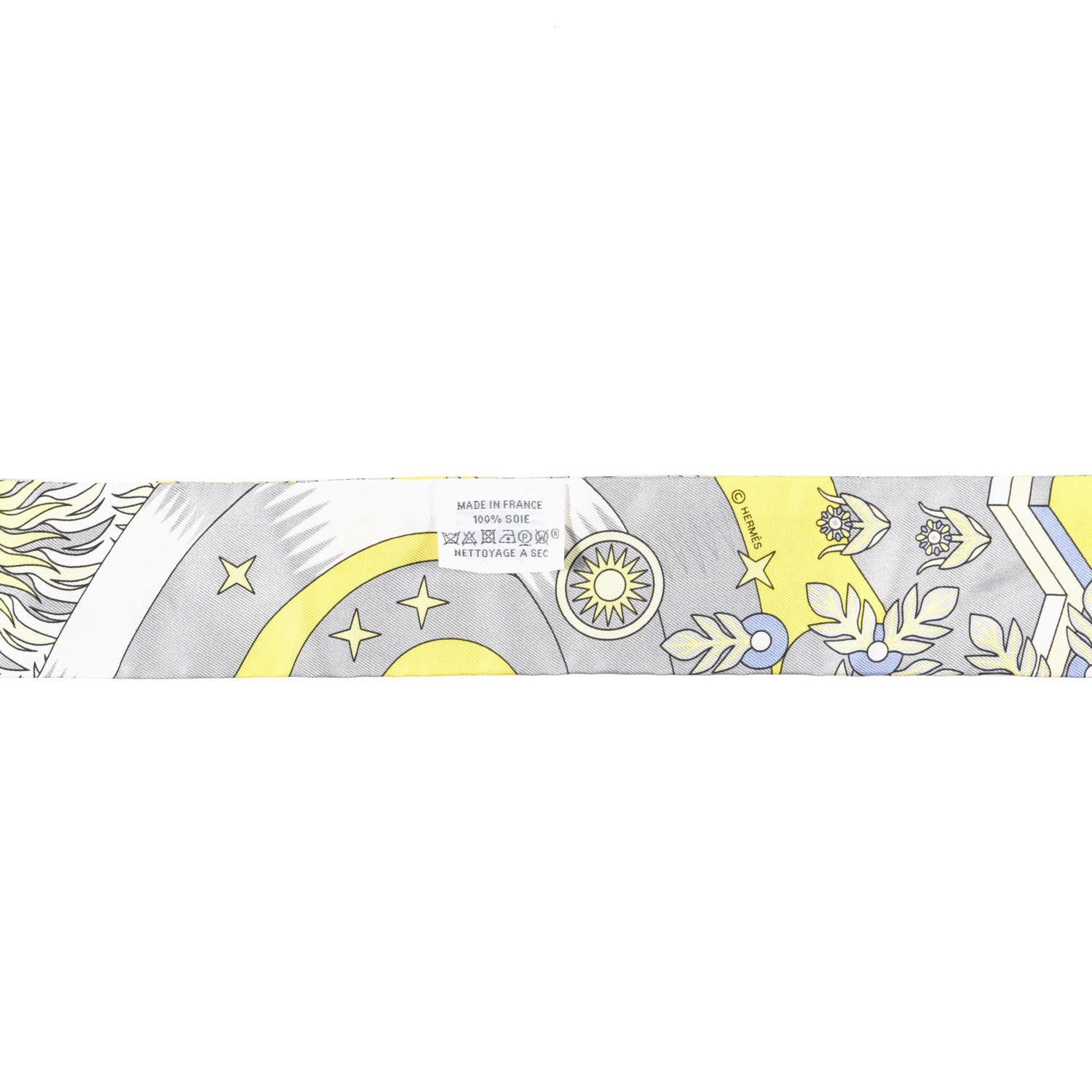 Hermes Silk La Source de Pegase Twilly Jaune Vif Gris Perle 4 of 4