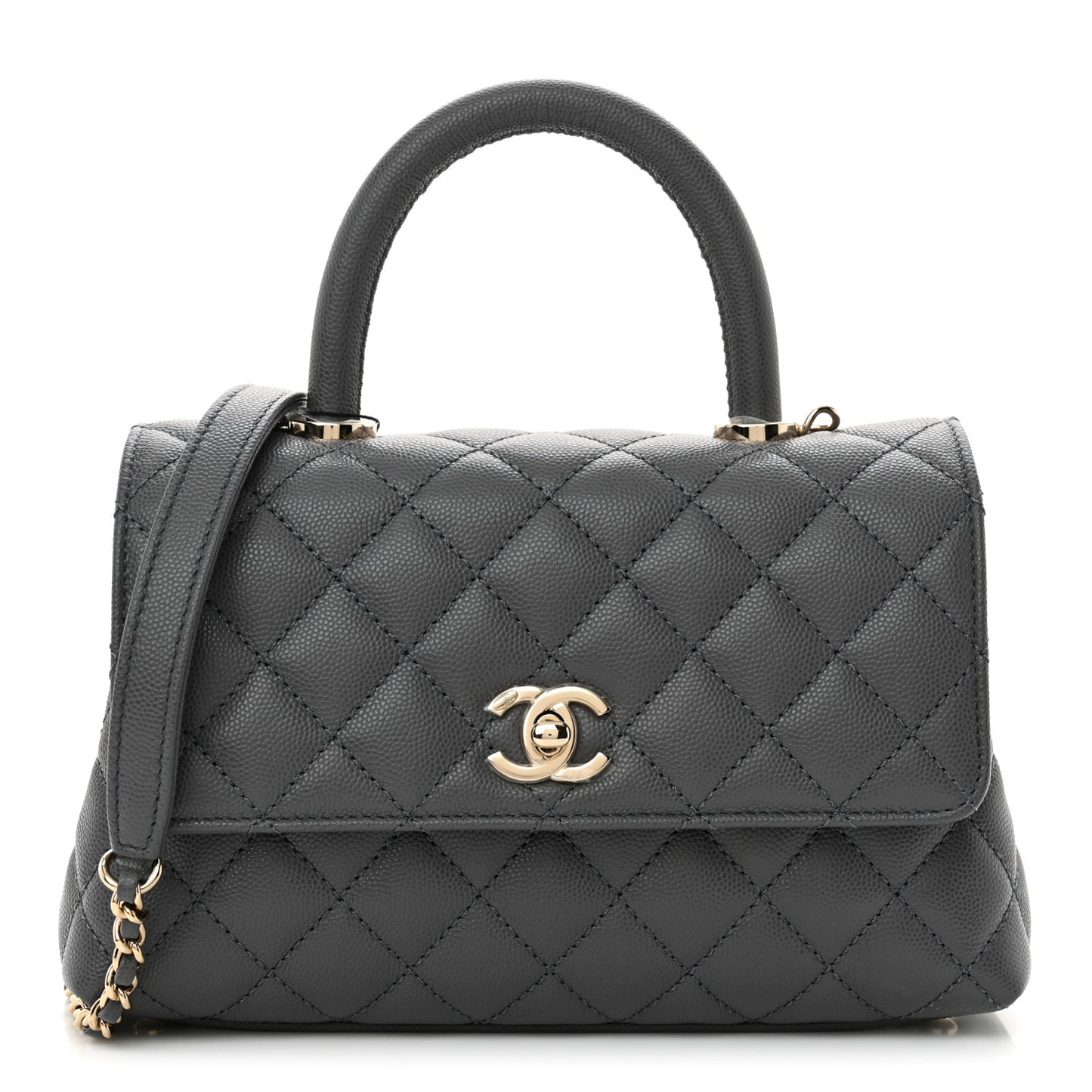 Caviar Quilted Mini Coco Handle Flap Grey