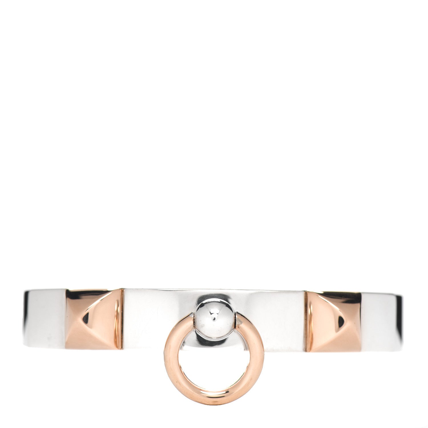Hermes Sterling Silver 18K Rose Gold PM Collier De Chien Bracelet SH 1 of 5