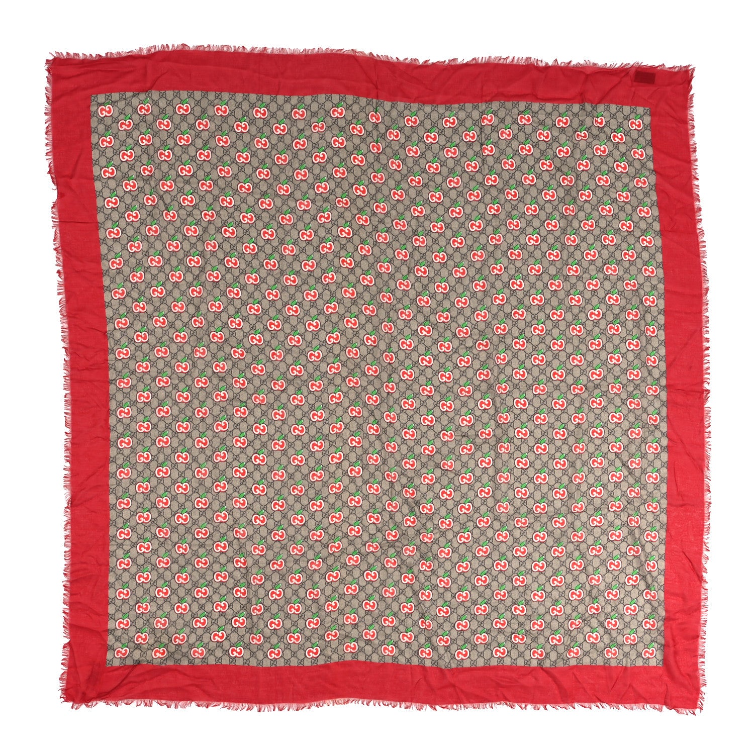 Gucci Modal Silk GG Monogram Big Pomme GG Shawl Scarf Beige Red 3 of 9