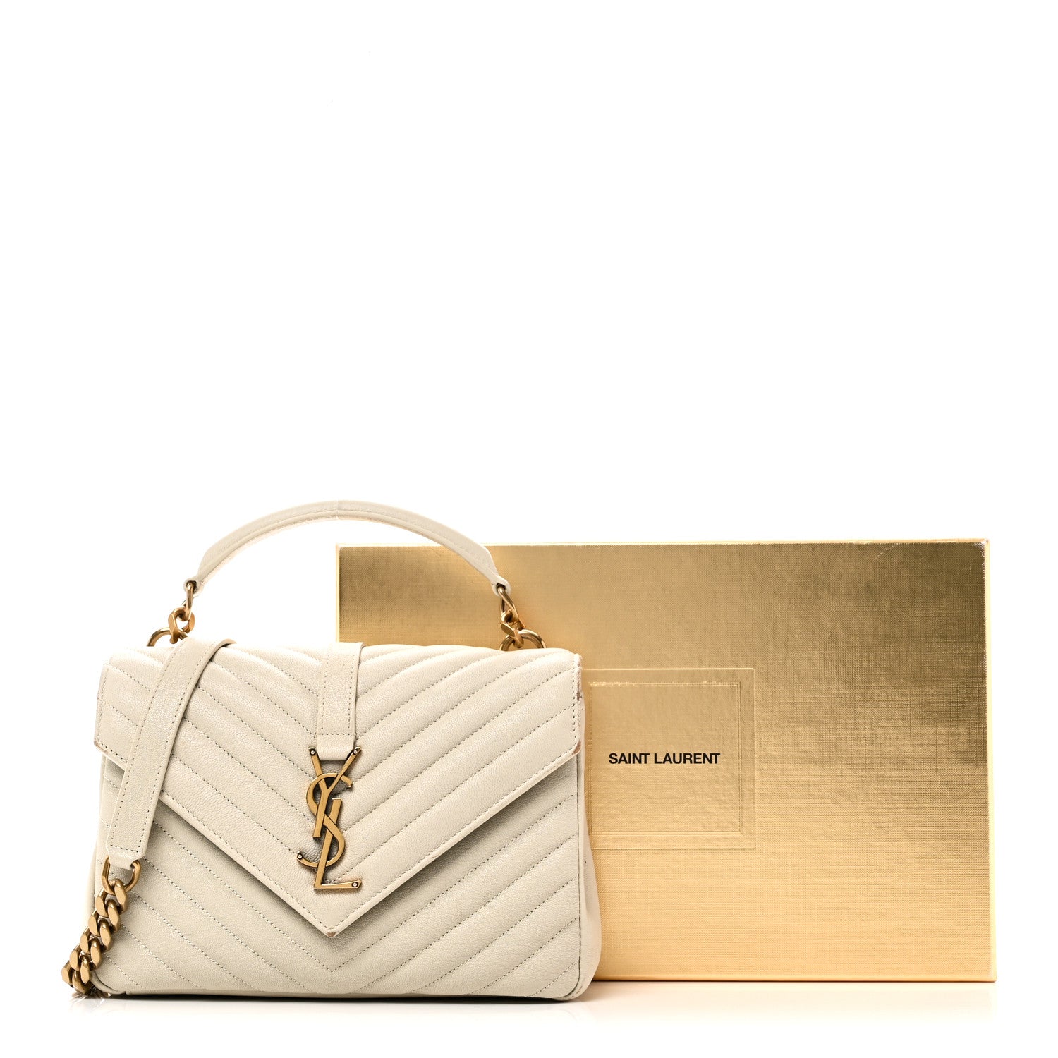Saint Laurent Sheepskin Matelasse Chevron Monogram Medium College Bag Crema Soft 11 of 11
