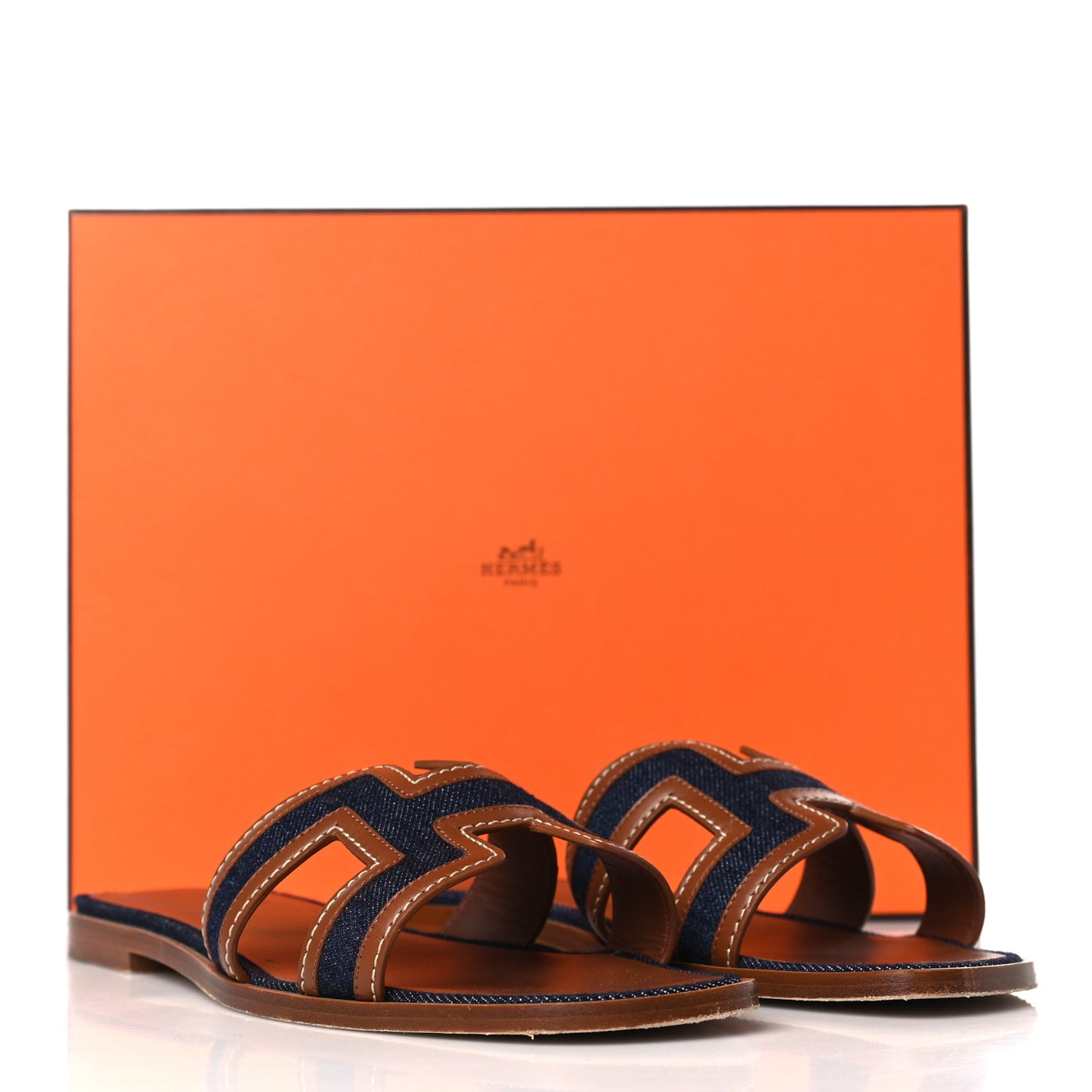 Calfskin Denim Oran Sandals 39 Bleu Brut Gold