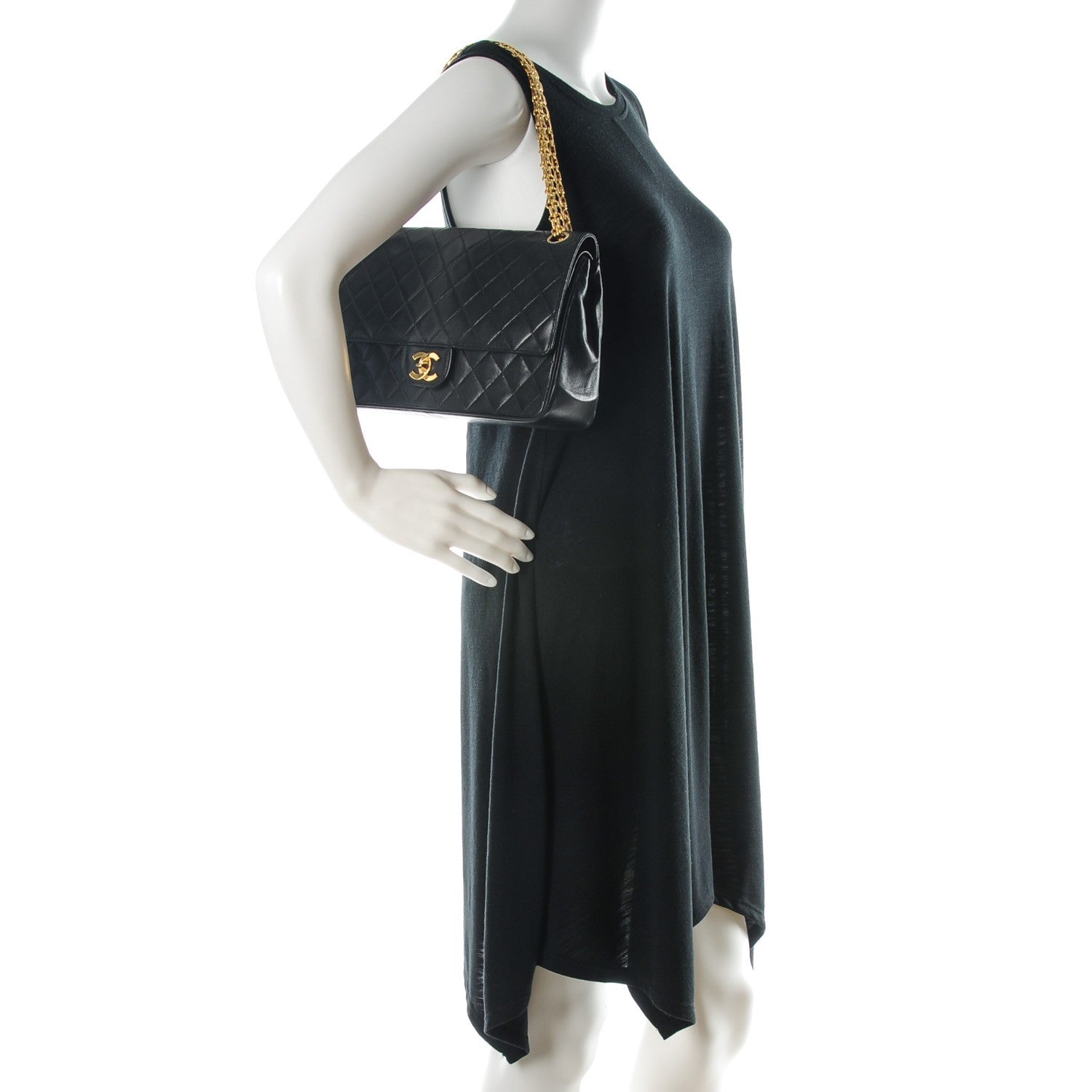Chanel Lambskin Quilted Medium Double Flap Bijoux Chain Black 2 of 8