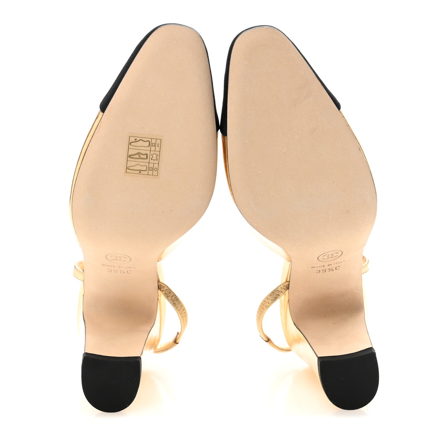 Chanel Laminated Crumpled Lambskin Grosgrain Cap Toe CC Slingback Pumps 39.5 Gold Black 6 of 10