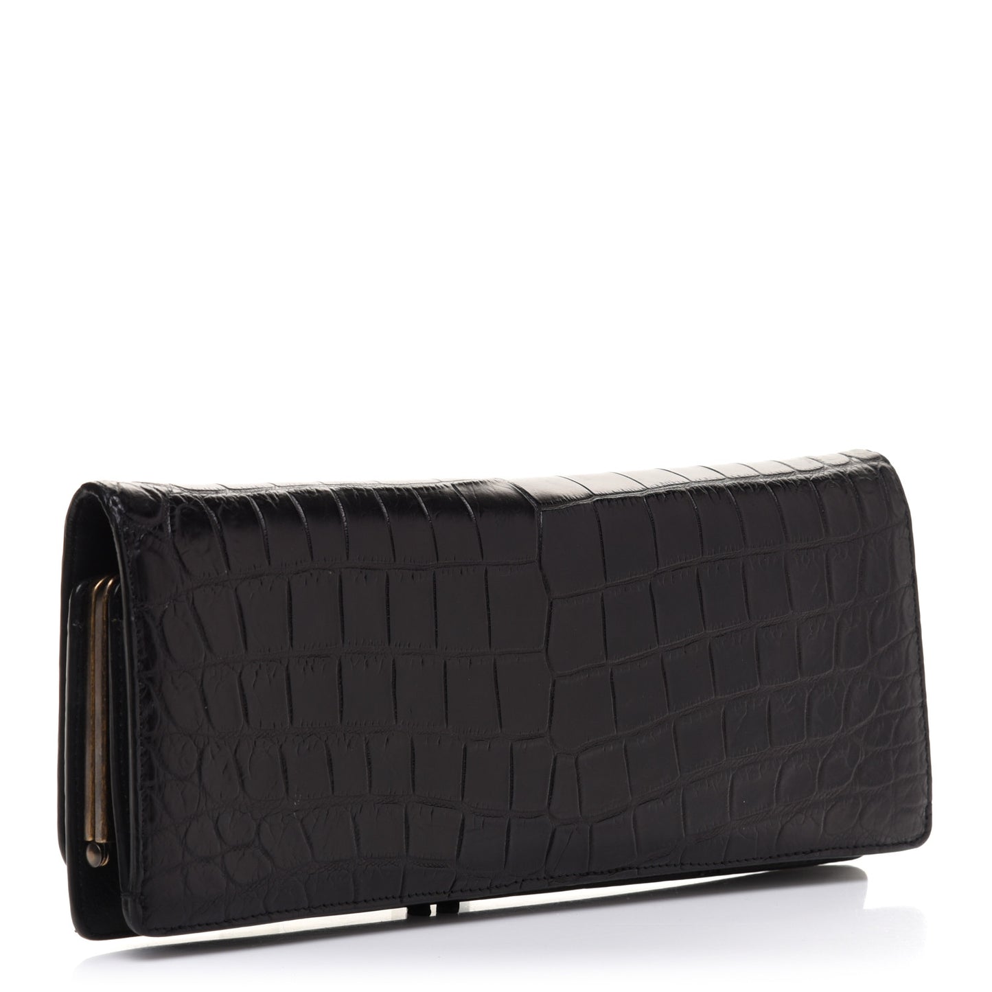 Crocodile Classic Hardware Papier Wand Clutch Black