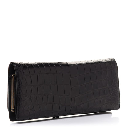Balenciaga Crocodile Classic Hardware Papier Wand Clutch Black 3 of 12